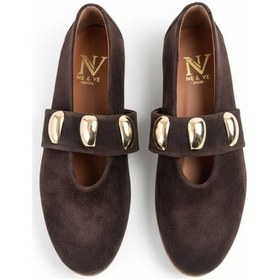 Resim Ne&ve Shoes Kahve Süet Gold Aksesuar Detaylı Lastikli Kadın Şık Ve Rahat Babet Kahverengi 