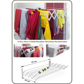 Resim UltraNova 70cm akordiyon çamaşır askısı, 9 gözlü, paslanmaz alüminyum, şık ve pratik kullanım 