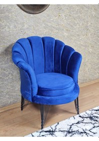 Resim Zafir Tekli İstiridye Siyah Boyalı Telli Ayak Çay Seti Koltuk Tekli Berjer , Balkon, Salon, Ofis Mavi 