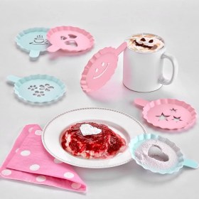 Resim Adin Tasarım Latte Art Barista Şekillendirme Şablonu 4 Adet Kahve Şekillendirme Tasarımı Şablon Pasta Kek Şablonu 