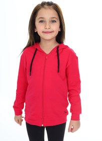 Resim Toontoy Kız Çocuk Kapüşonlu Fermuarlı Cepli Düşük Omuz Nakış Baskılı Örme Hırka - 2 İplik 