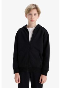 Resim Defacto Erkek Çocuk Kapüşonlu Basic Düz Okul Fermuarlı Sweatshirt X7382a625wnbk81 Siyah 
