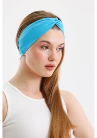Resim Butik Çapraz Bağlamalı Kadın Bandana Saç Bandı, Kaymaz Yumuşak Esnek%100 Pamuklu Penye - Tek Ebat / Aqua Aqua 