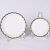 Resim 10 adet/20 adet Beyaz ve Altın Kağıt Tabaklar İnç 22.86 cm Fildişi Rengi Dantelli Kağıt Tabaklar Altın Folyo ile Tek Kullanımlık Beyaz Kağıt Tabaklar Seti Doğum Günü Düğün Yeni Yıl Gelin Duşu Parti Malzemeleri Süslemeleri için, Noel için En İyisi, Şükran Günü için Mükemmel 
