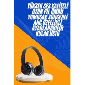 Resim Techno Stock Wireless 5.0 Bluetooth Kablosuz Kulaklık Anc Özellikli Kulak Üstü Ayarlanabilir 