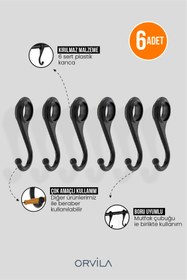 Resim Orvila Siyah Metal Mutfak Ve Banyo Askısı 6 Kancalı Askı Demiri 56 Cm Çubuk 