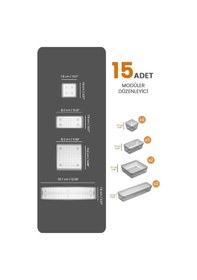 Resim 15'li Dolap Çekmece İçi Düzenleyici Set - Vida Dübel Hırdavat Avadanlık Organizer Set Antrasit 