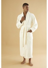 Resim Uzun Şalyaka Triga Bambu Cotton Erkek Bornoz Krem 