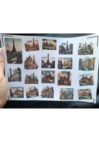 Resim Vintage Ülke Kartpostalları Etiket Seti, Bullet Journal, Planlayıcı Stickers Diğer 