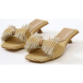 Resim Tonka Nud Hasır Fiyonk Bantlı Kısa Topuklu Terlik 001 