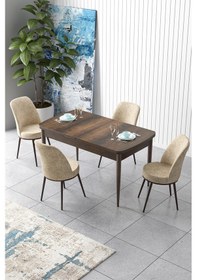 Resim Canisa Concept Zen Serisi 80x132 Mdf Açılabilir Barok Ahşap Desen Masa Takımı Ve 4 Krem Sandalye Masa Barok Ahşap Desen 4 Krem Sandalye 