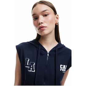 Resim Koton Fermuarlı Arkası Baskılı Cep Detaylı Kapüşonlu Kolsuz Sweatshirt Lacivert 5sal30282ık Lacivert 