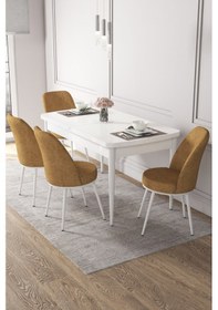 Resim Canisa Concept Kor Serisi 70x114 Açılabilir Mutfak Masası Takımı Beyaz Masa 4 Cappucino Sandalye Cappucıno 