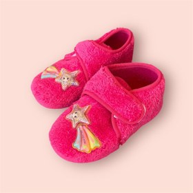 Resim AkınalBella AKINALBELLA kız çocuk pembe üzeri ışıklı peluş pofuduk cırtlı ev ayakkabısı panduf 