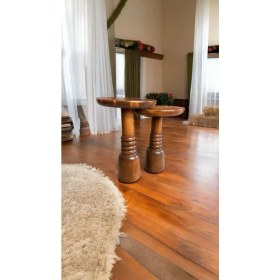 Resim Wood Ahşap 2'li Set Fitilli Mantar Yan Sehpa Modern Fiskos / Açık Ceviz Renk / Zigon Sehpa Vernikli 