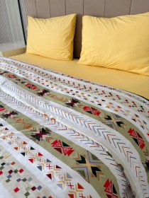 Resim Nevresim Takımı Çift Kişilik & %100 Pamuk Poplin Kumaş Sarı Çok Renkli 