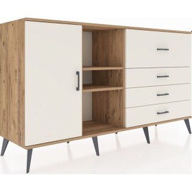 Resim Kronos Konsol 4 Raflı 4 Çekmeceli Tek Kapaklı 176x59x99 Çam-ayta Çam-aytaşı 