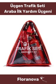 Resim Floranova TSE Belgeli Tüvtürk Uyumlu Üçgen Trafik Seti Bez Çantalı Karayollarına Uygun Araba Ilk Yardım Üçgen 