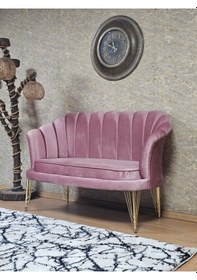 Resim Zafir İkili İstiridye Gold Kaplama Telli Ayak Çay Seti Koltuk Tekli Berjer , İkili Berjer Koltuk Pembe 