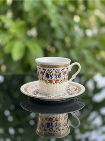Resim 6 Kişilik Çini Desenli Altın Yaldızlı Porselen Çay Ve Kahve Fincanı Klasik Lüks Fincan Altın 