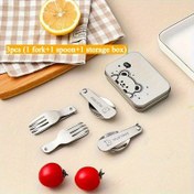 Resim 1 Taşınabilir Katlanabilir Çatal Bıçak Seti 304 Paslanmaz Çelik Katlanır Çatal Kaşık Demir Saklama Kutusu ile Yeniden Kullanılabilir Çatal Bıçak Sevimli Karikatür Desenlerle Ofis, Açık Hava Kampı, Piknik ve Seyahat için Uygun İdeal Tatil ve Doğum Günü Hediyeleri 