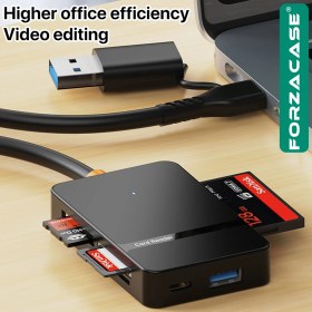 Resim Forzacase 8in1 Usb-C + USB 8 Port Ms Cf Tf Sd Dhc Sdxc Kamera Kart Tak Çalıştır Kart Okuyucu - FC874 