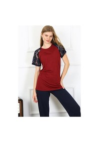 Resim Akbeniz Kadın Kolu Dantelli Penye Pijama Takım 4149 - M Bordo 