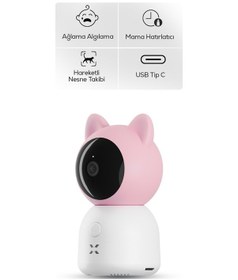 Resim Xenon Smart Bebek Kamerası 3MP 5" Lcd Monitör - Mobil Kontrol - Ninni - Hareket Algılama, Gece Görüş Pembe-x7202 - Pembe 