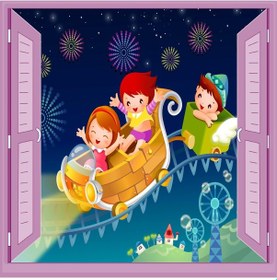 Resim Çocuk Odası Bebek Odası Pencere Poster Duvar Kağıdı Lunapark 