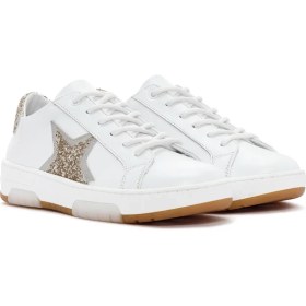 Resim Derimod Kadın Beyaz Bağcıklı Kalın Tabanlı Taşlı Deri Sneaker 26PFD220014 