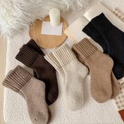 Resim 5'li Paket Çocuklar İçin Kalınlaştırılmış Kışlık Çorap - Ekstra Peluş Kenar, Nötr Renkler Bej/Kahverengi/Beyaz, Yumuşak ve Rahat, İç Mekan & Dış Mekan Kullanımı 