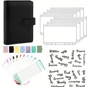 Resim Sunî Deri Defter Bütçe Planlayıcı - 8 Halkalı Bağcıklı ve Cepli A6 Nakit Zarf Sistemi, 12 Gider Bütçesi Sayfası & 2 Kategori Mektup Etiketi 