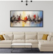 Resim Yağlı Boya Dokulu Tablo Soyut Şehir Manzarası Siyah Çerçeveli U09012-179123 