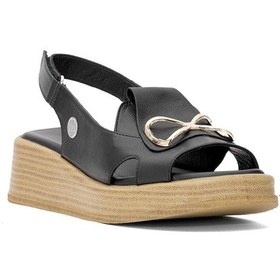 Resim Mammamia D25ys-2780 Kadın Hakiki Deri Düz Sandalet Siyah Siyah 