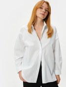 Resim Oversize Poplin Gömlek Uzun Kollu Düğmeli Klasik Yaka 