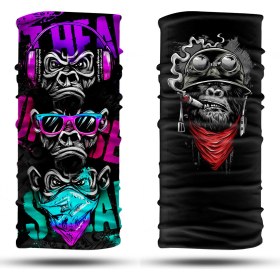 Resim Dair Aksesuar Maymun Desenli 2'li Set Boyunluk Bandana Outdoor Balaklava Yüz Maskesi Kafa Bandı 