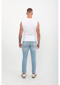 Resim Erkek Slim Fit Normal Bel Düz Kesim Dar Paça Likralı Açık Mavi Jean Pantolon Açık mavi 