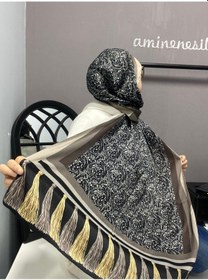 Resim Aminenesil Cardion Premium Etnik Desen Şal Vizon Siyah Kahverengi Koyu Vizon 