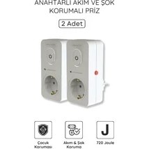 Resim Azurtech Anahtarlı Akım ve Şok Korumalı Priz 720 Joule 2 Adet Beyaz Renk 
