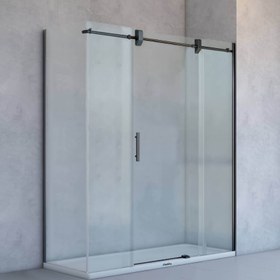 Resim Dikdörtgen Duş Kabini | Paslanmaz Sürgülü - 90x120cm / Siyah / Sürgülü 
