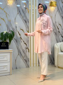 Resim AYŞE AKAY MODA NAKIŞ İŞLEMELİ TENSEL GÖMLEK 5106 - Pembe / 2. (42-44) 