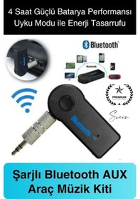 Resim Şarjlı Blutooth Aux Araç Kiti Müzik Ses Alıcı Adaptörü 3.5mm Jak Tv Telefon Kablosuz Bağlantı 