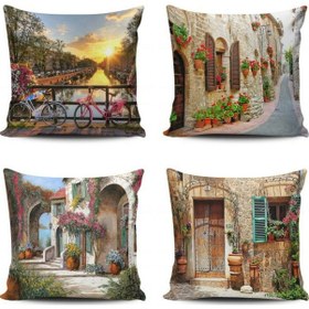 Resim Kırlent Dünyası Manzaralı Temalı Kombinli Kırlent Kılıfı 4'lü - 461984505 