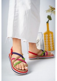 Resim GİMER - Eva Taban Halatlı Çok Renkli Kadın Sandalet - İFS10408G Mint 