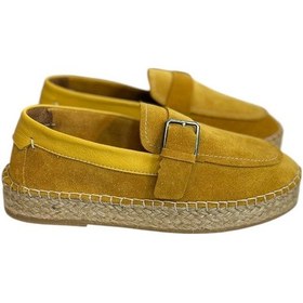 Resim Tufan Shoes Hardal Hakiki Süet Hasır Taban Tokalı Loafer Hardal 