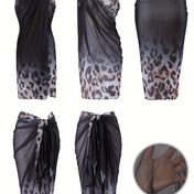 Resim 1pc Boho Şik Leopard Baskılı Şeffaf Sarong Sargı Etek Kadınlar Için - Yüksek Esnek Polyester Örgü Kumaş Kapak - Çok Yönlü Plaj Giysisi Şal 