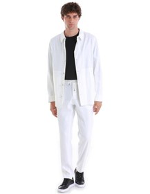 Resim Beyaz Regular Fit Düz Mono Yaka Keten Overshirt Spor Takım 33253024c002 001 Beyaz 