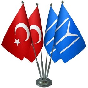 Resim Masa Üstü Kayı Boyu Bayrağı Türk Bayrağı Dörtlü Krom Direk Masa B 