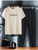 Resim Unisex 2'li Classical Baskılı Eşofman Takımı Bej 