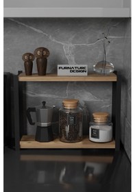 Resim Metal Mutfak Tezgah Üstü Organizer 2 Yüksek Raflı Baharatlık Çam 
